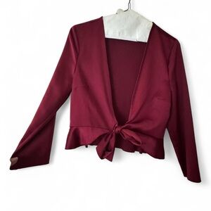 love, Fire Burgundy Open-Front Silky Top/Jacket